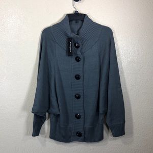 Maglia Sweater Cardigan Dark Gray M NWT Stretchy Dolman Sleeves Front Buttons